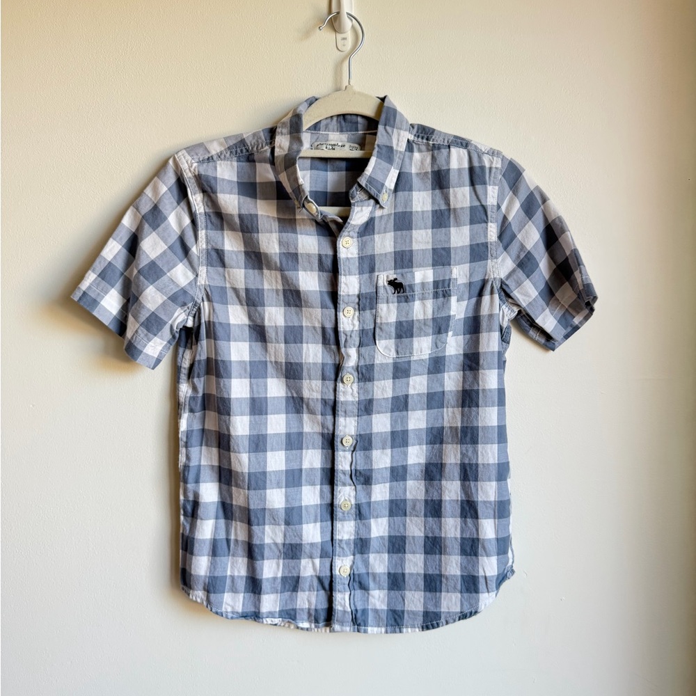 Abercrombie Kids Gingham Light Blue Button-Down Short Sleeve Shirt